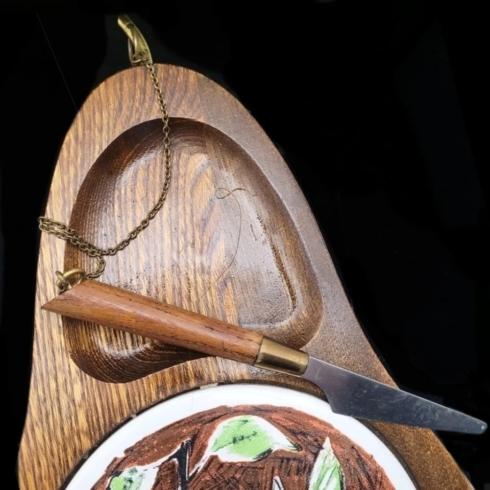 1950s Vintage Fred Press Teak Sere wood Japan cheese charcuterie board w knife